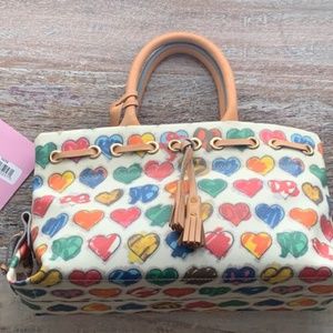 Dooney & Bourke Ivory Leather Hearts Tassel Tote